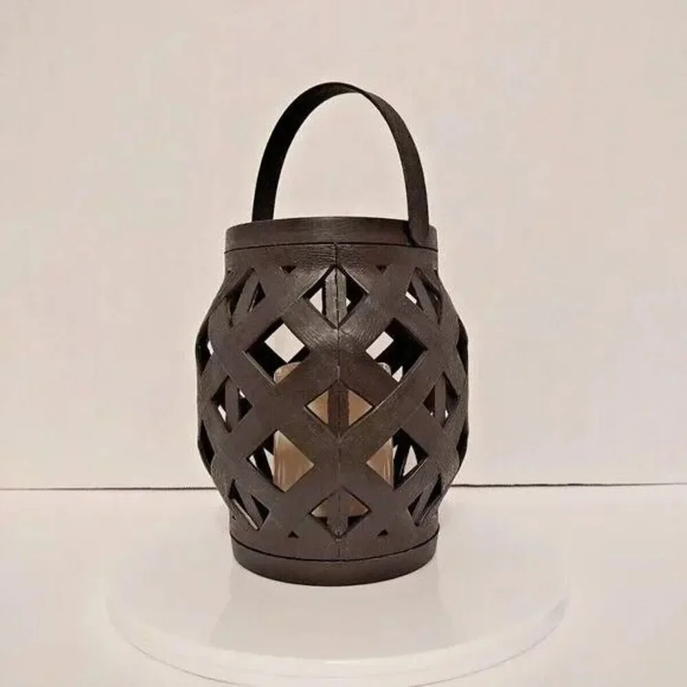 Decorative Tabletop LED Basket Weave Lantern Black Plastic Flameless Candle New
